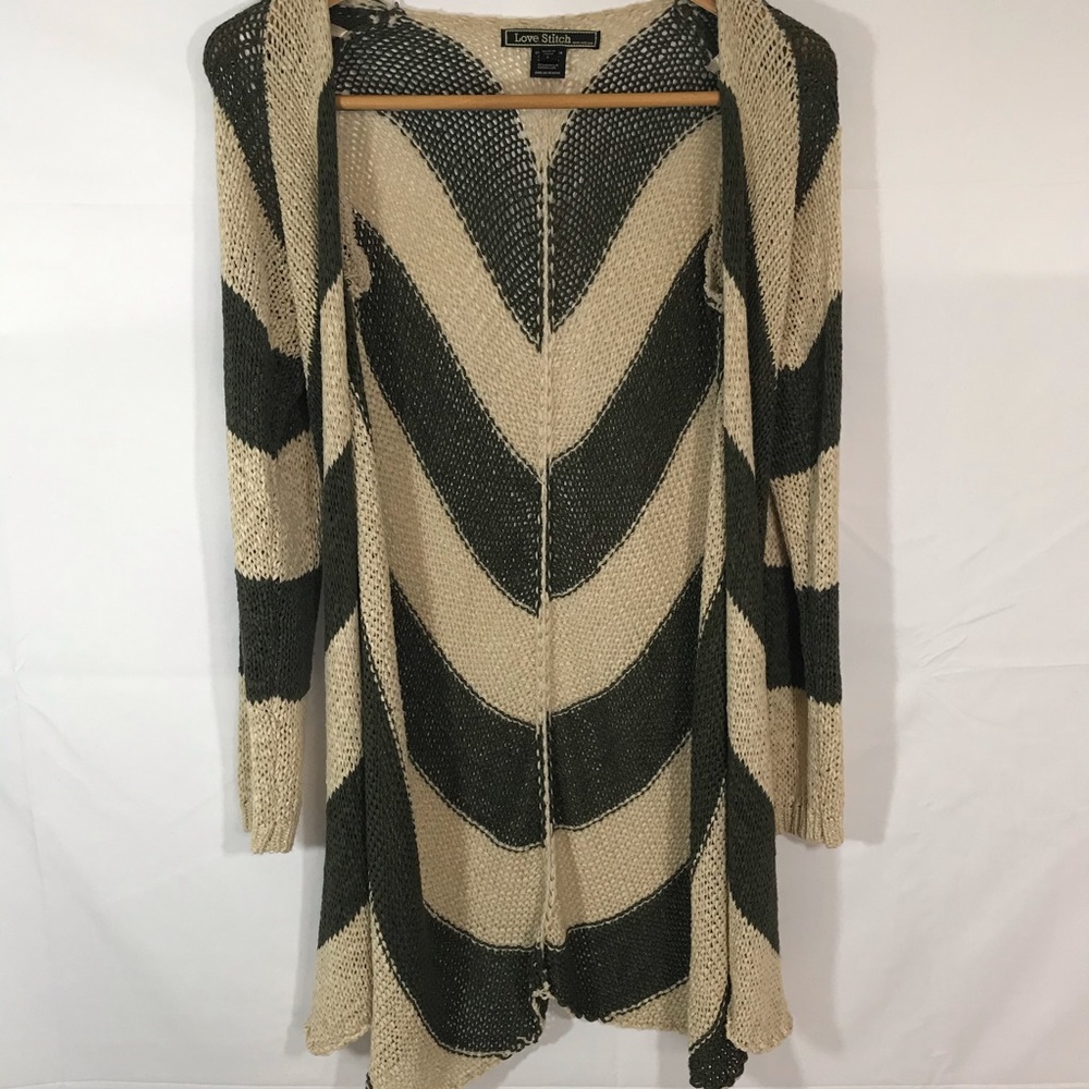 Love Stitch Green & Off-White Cardigan SZ Small